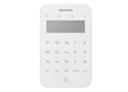 Teclado inalámbrico AX PRO Hikvision montado en pared mostrando instalación