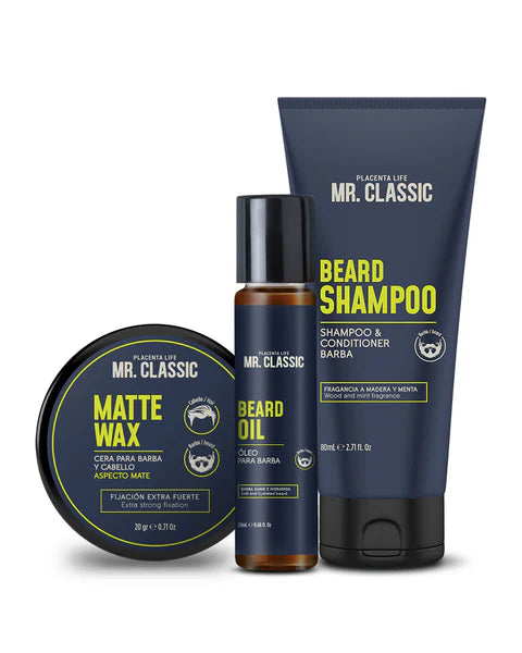 Kit Barba Mr. Classic Placent Life | Para limpiar hidratar y estilizar la barba con estilo profesional