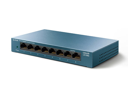 Switch TP-Link LS108G vista lateral derecha conexiones RJ-45