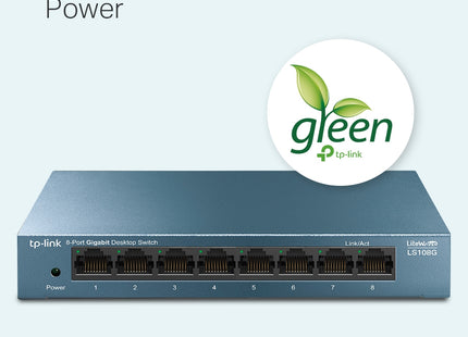 Switch TP-Link LS108G vista superior diseño compacto azul