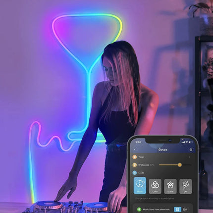 Luces Govee H6641 Neon Rope Light | 5 Metros | RGBIC | Wi-Fi + Bluetooth | Flexible | Para Pared