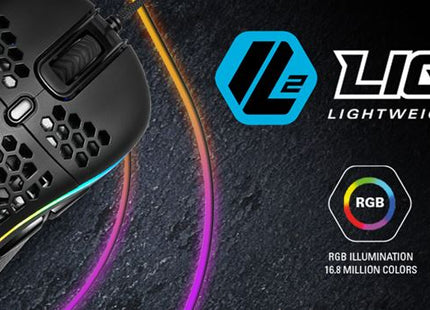 Mouse Gaming Sharkoon Light² S vista en ángulo mostrando ergonomía y diseño de 78 gramos