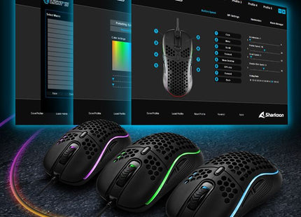Mouse Gaming Sharkoon Light² S detalle de los 8 botones programables y rueda scroll