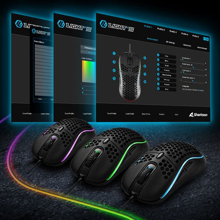 Mouse Gaming Sharkoon Light² S | 78g | PixArt PAW3327 | 8 Botones | RGB | Alámbrico USB