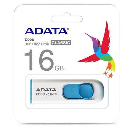 Memoria USB ADATA 16GB 2.0 | White+Blue | Alta velocidad | Compacta | Durable