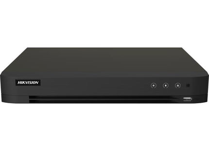 DVR Hikvision iDS-7208HUHI-M1/XT vista frontal con puertos de conexión