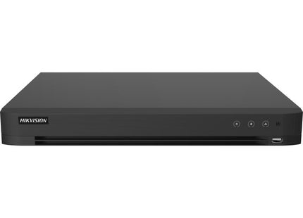 DVR Hikvision AcuSense vista lateral mostrando ventilación y conectores laterales
