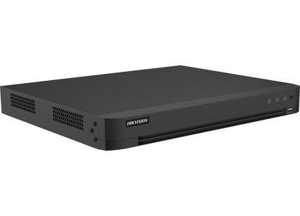 DVR Hikvision iDS-7216HUHI-M2/XT vista superior con etiquetas de especificaciones