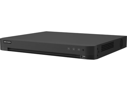 DVR Hikvision 16 canales vista posterior con conexiones BNC y puertos de red