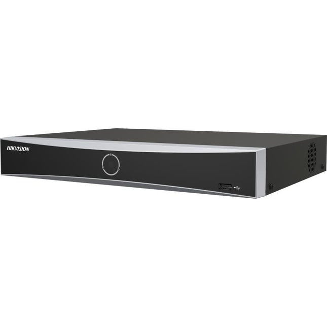 Grabador NVR Hikvision DS-7608NXI-K1(D) vista frontal con panel de control y conectores