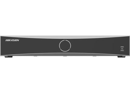 NVR Hikvision DS-7732NXI-K4 vista frontal con panel de control y conectores