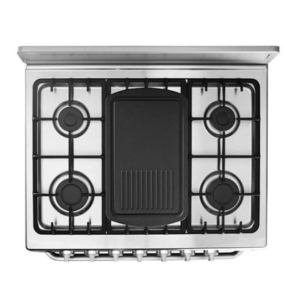 Midea Cocina a gas 30 pulgadas silver 6 quemadores capelo hierro fundido MGS30FS1BEABG