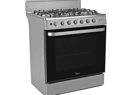 Cocina a Gas Midea MGS30FS1BEABG | 30" | 6 Quemadores | Capelo Hierro Fundido | Silver
