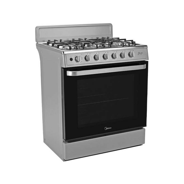 Cocina a Gas Midea MGS30FS1BEABG | 30" | 6 Quemadores | Capelo Hierro Fundido | Silver