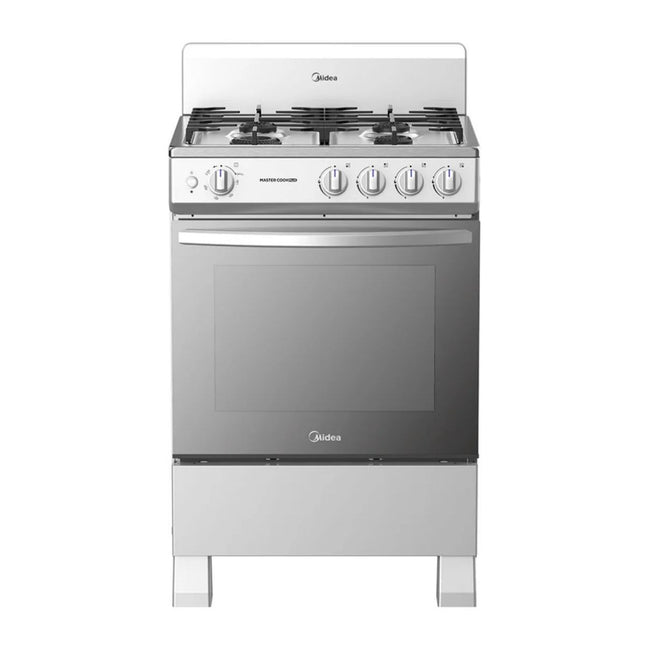 Midea MGS24FS1BIABG Cocina a Gas 24"; 4 Quemadores con Parrillas de Hierro Fundido y Horno de 70 Litros