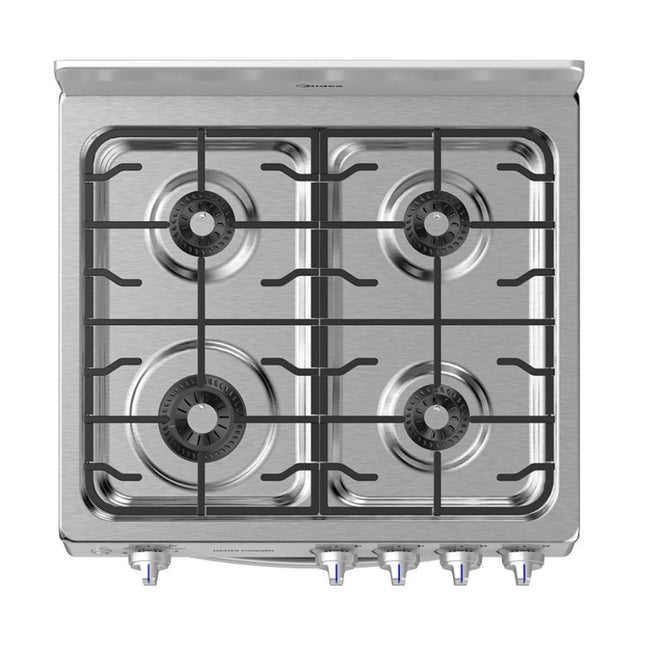 Midea MGS24FS1BIABG Cocina a Gas 24"; 4 Quemadores con Parrillas de Hierro Fundido y Horno de 70 Litros