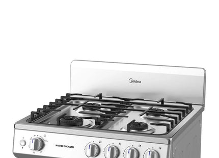 Midea MGS24FS1BIABG Cocina a Gas 24"; 4 Quemadores con Parrillas de Hierro Fundido y Horno de 70 Litros