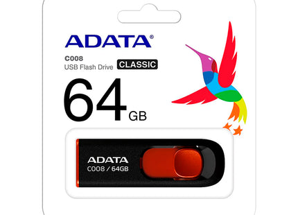 Memoria USB ADATA AC008-64G-RKD | 64GB | USB 2.0 | Negro y rojo