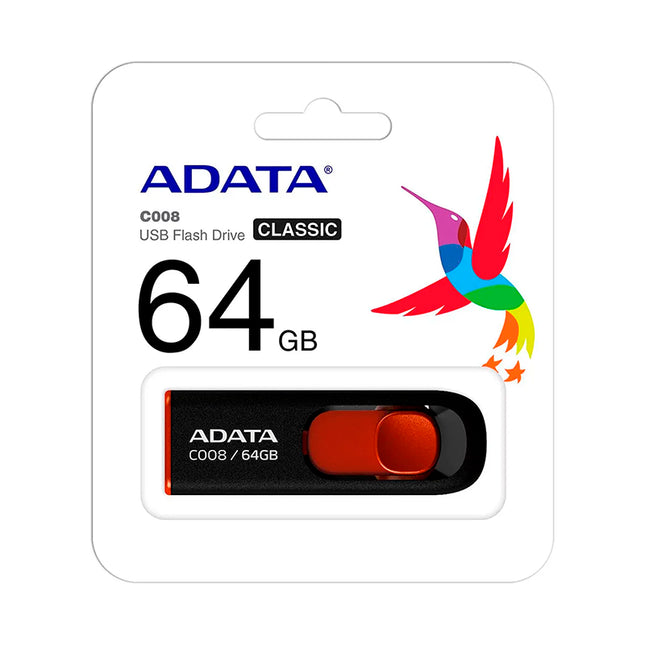 Memoria USB ADATA AC008-64G-RKD | 64GB | USB 2.0 | Negro y rojo