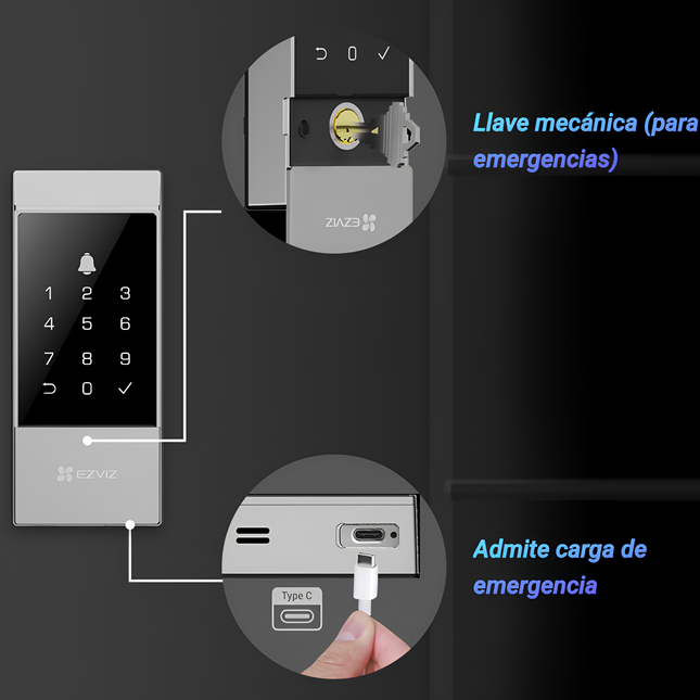 EZVIZ DL04 CS-DL04-R100-WBCP-GR Cerradura Inteligente Wi-Fi 2.4 GHz con Código de Acceso