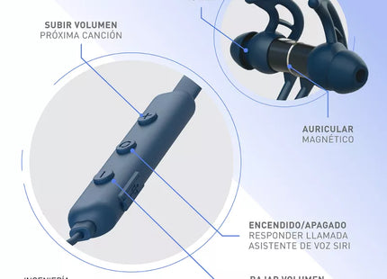 Vista lateral de audífonos deportivos VR100 con controles integrados