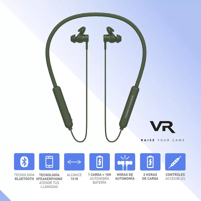 Detalle lateral audífonos VR100 mostrando gancho para oreja y botones