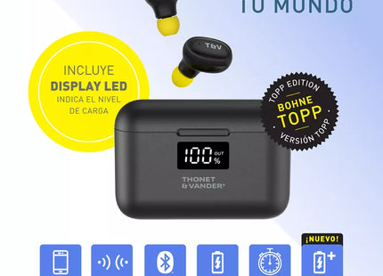 Auriculares inalámbricos Bohne Topp TWS vista lateral mostrando diseño ergonómico