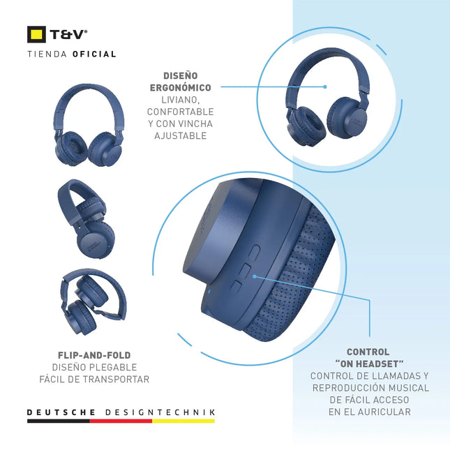 Headset Thonet & Vander Dauer HK096-03655 azul vista lateral mostrando controles
