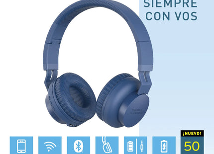 Auriculares Bluetooth Thonet & Vander Dauer azules vista posterior con logo de marca