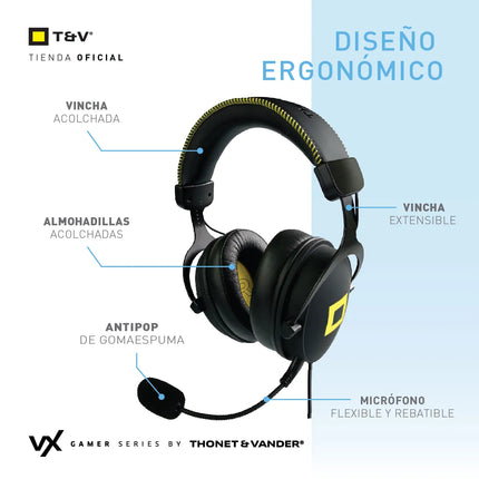 Headset Thonet & Vander Gaming VX700 | Alámbrico | USB | Micrófono Retráctil