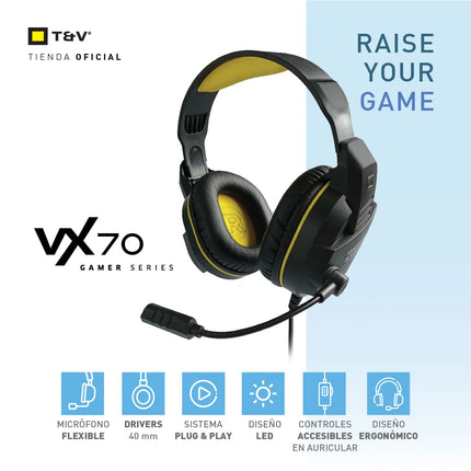 Headset Gaming Thonet & Vander VX70 | Micrófono Flexible | Iluminación LED | Conexión 3.5 mm y USB