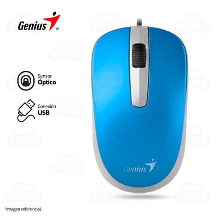 Mouse Genius RS2 DX-110 | Alámbrico USB | Sensor óptico 1000 DPI | Diseño ambidiestro | Color Celeste