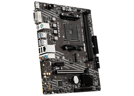 Detalle de conectores traseros I/O de la motherboard MSI B550M-A PRO