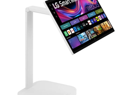 LG 32U889SA monitor inteligente Swing vista lateral con base rodante