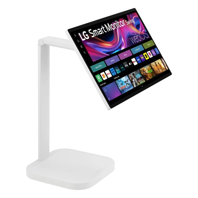 LG 32U889SA monitor inteligente Swing vista lateral con base rodante