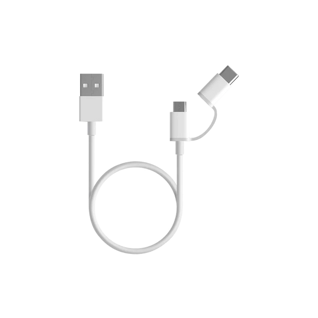 Xiaomi Mi 2-In-1 Usb Cable 30Cm Micro USB y Type-C Blanco, 15304