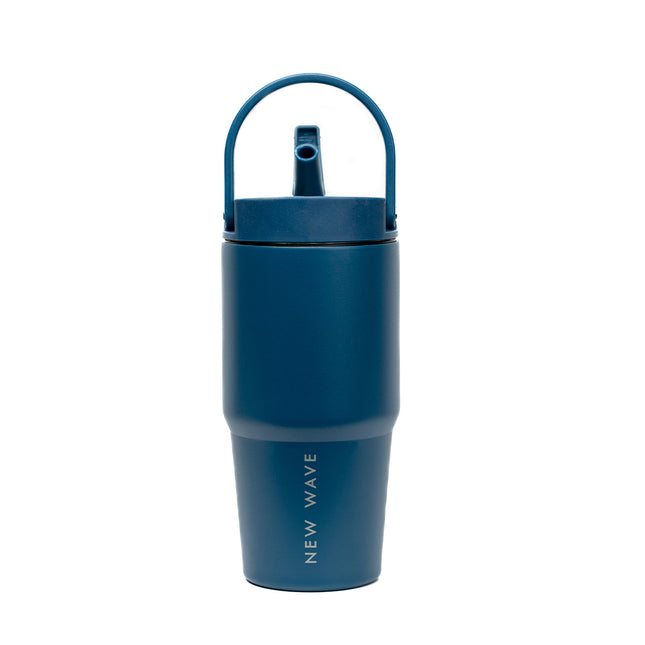 New Wave Travel Tumbler acero inoxidable doble pared, vista lateral con agarradera