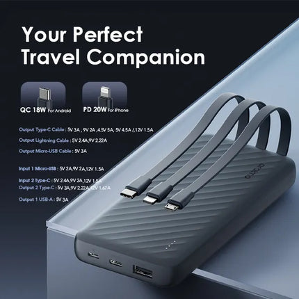 Power Bank Oraimo Slice Link Pro | 10000mAh | 3 Cables Incorporados | OPB-P7101