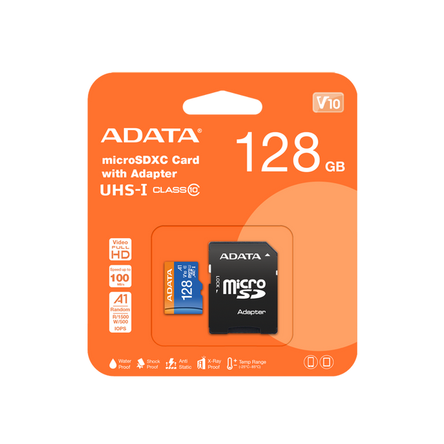 Memoria Micro SD ADATA AUSDX128GUICL10A1-RA1 | 128GB | Clase 10 | A1 | UHS-I