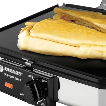Wafflera 3‑en‑1 Black+Decker G49TD | Waffle + Parrilla + Plancha | 900 W | Acero Inoxidable