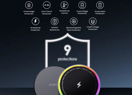 Base Qi Oraimo PowerDock 15W vista desde abajo con ventosas antideslizantes