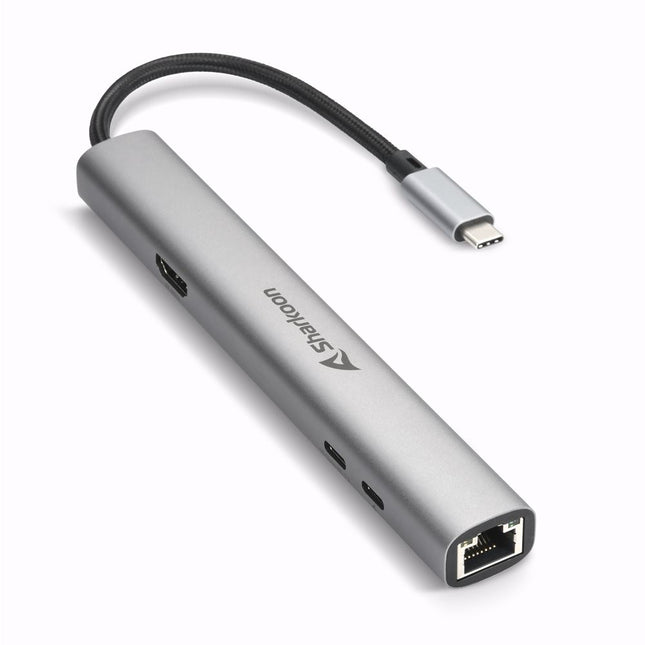 Adaptador Sharkoon OfficePal Combo USB-C a USB-A y USB-C | Conexión HDMI | RJ45 | Negro