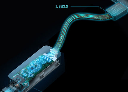 TP-Link UE306 adaptador USB 3.0 Gigabit vista diagonal completa