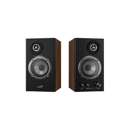 Parlantes Estéreo Genius SP-HF1200B | 2.0 | 36W RMS | Madera | Control de Graves y Agudos | Entrada 3.5mm