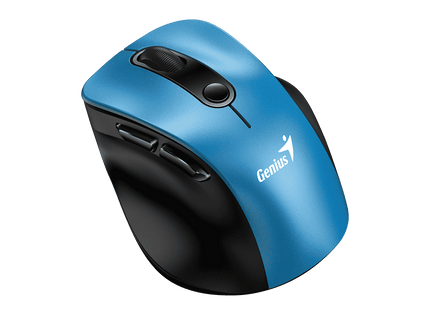 Mouse ergonómico Genius 9000S azul vista lateral mostrando diseño cómodo
