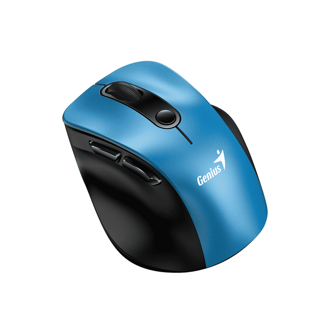 Mouse ergonómico Genius 9000S azul vista lateral mostrando diseño cómodo