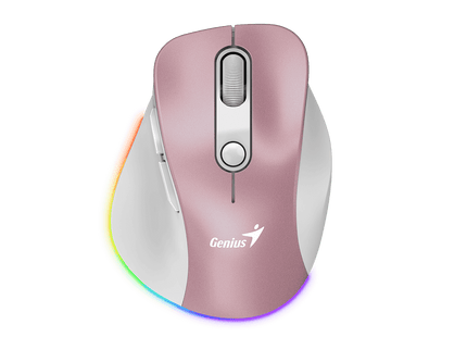 Mouse Genius Ergo 9000S Pro Rosa vista frontal mostrando diseño ergonómico para mano derecha