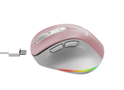Mouse Genius Ergo 9000S Pro Rosa vista trasera con puerto de carga USB-C y sensor óptico