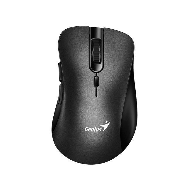 Mouse inalámbrico Genius Ergo 8100S negro vista frontal con diseño ergonómico