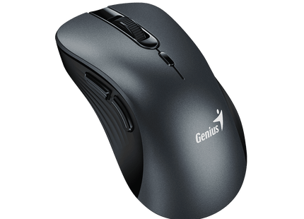 Mouse Genius RS2 Ergo 8100S gris vista lateral mostrando soporte ergonómico para pulgar